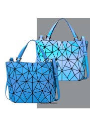 Women's Luminous Handbag, Embroidered Geometric Shoulder Bag, Padded Shoulder Bag, Laser, Foldable, 2020