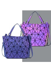 Women's Luminous Handbag, Embroidered Geometric Shoulder Bag, Padded Shoulder Bag, Laser, Foldable, 2020