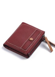 Women's Short Leather Wallet Korean Style Fashion Double Zipper Coin Purse First Layer Cowhide Multi Card Slot Women's Wallet