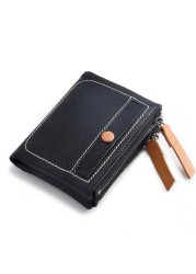 Women's Short Leather Wallet Korean Style Fashion Double Zipper Coin Purse First Layer Cowhide Multi Card Slot Women's Wallet