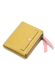 Women's Short Leather Wallet Korean Style Fashion Double Zipper Coin Purse First Layer Cowhide Multi Card Slot Women's Wallet