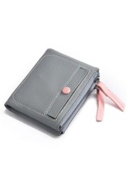 Women's Short Leather Wallet Korean Style Fashion Double Zipper Coin Purse First Layer Cowhide Multi Card Slot Women's Wallet