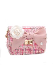 Korean Style Women Woolen Cross Body Handbags Cute Girls Princess Purses And Handbags Baby Pearl Clutch Purse