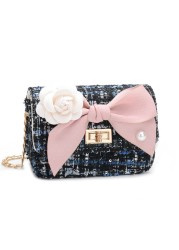 Korean Style Women Woolen Cross Body Handbags Cute Girls Princess Purses And Handbags Baby Pearl Clutch Purse