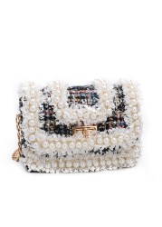 Korean Style Women Woolen Cross Body Handbags Cute Girls Princess Purses And Handbags Baby Pearl Clutch Purse