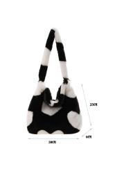 Fashion Ladies Furry Plush Shoulder Bag Women Fashion Cow Pattern Shoulder Crossbody Casual Female Hit Color Soft Messenger Bag