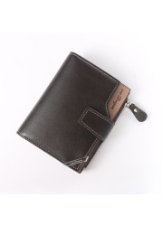 New Korean casual men's wallet short vertical locomotive British casual multi-function card bag zipper buckle triangle folding