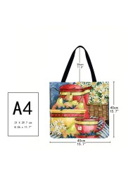 Practical Linen Square Shopping Bag Casual Ladies Daily Shopping Bag Large Capacity Storage Household Handbags