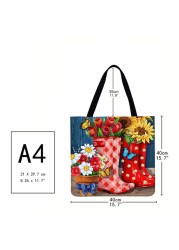 Practical Linen Square Shopping Bag Casual Ladies Daily Shopping Bag Large Capacity Storage Household Handbags