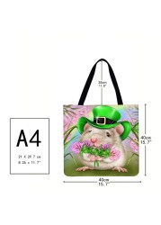 Fashionable Ladies Hamster Shoulder Shopping Bag Linen Printing Pattern Eco-friendly Tote Large Capacity Handbags