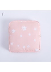 Women Portable Sanitary Napkin Storage Bag Cotton Travel Makeup Bag Printed Literary Zipper Purse Sundries Cosmetic Organizer