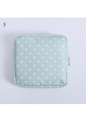 Women Portable Sanitary Napkin Storage Bag Cotton Travel Makeup Bag Printed Literary Zipper Purse Sundries Cosmetic Organizer