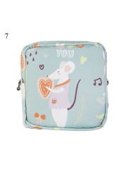 Women Portable Sanitary Napkin Storage Bag Cotton Travel Makeup Bag Printed Literary Zipper Purse Sundries Cosmetic Organizer