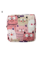 Women Portable Sanitary Napkin Storage Bag Cotton Travel Makeup Bag Printed Literary Zipper Purse Sundries Cosmetic Organizer