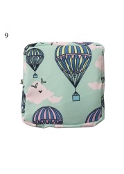 Women Portable Sanitary Napkin Storage Bag Cotton Travel Makeup Bag Printed Literary Zipper Purse Sundries Cosmetic Organizer