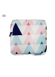 Women Portable Sanitary Napkin Storage Bag Cotton Travel Makeup Bag Printed Literary Zipper Purse Sundries Cosmetic Organizer