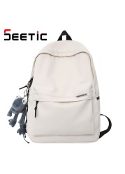 SEETIC Fashion Nylon Backpack Women Student Travel Bag Unisex Waterproof Backpack For Women Solid Color Anti-theft Backpack