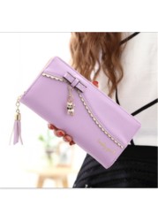 PU long wallet leather wallet women card holder purse sweet bow cute cat pendant tassel ladies clutch phone money coin bag portemonny