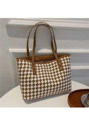 MBTI Fashion Plaid Women Shoulder Bag Classic Casual Tote Korean Tote Bag Elegant Femme Main Brief Vintage Bolso Mujer