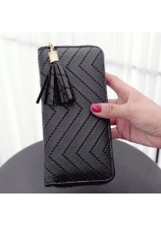 Women Long Wallets Clutch White High Quality Leather Tassel Ladies Zipper Bag Phone Coin Cash Receipt Card Holder