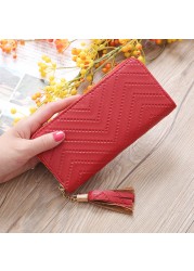 Women Long Wallets Clutch White High Quality Leather Tassel Ladies Zipper Bag Phone Coin Cash Receipt Card Holder