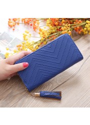 Women Long Wallets Clutch White High Quality Leather Tassel Ladies Zipper Bag Phone Coin Cash Receipt Card Holder