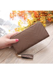 Women Long Wallets Clutch White High Quality Leather Tassel Ladies Zipper Bag Phone Coin Cash Receipt Card Holder