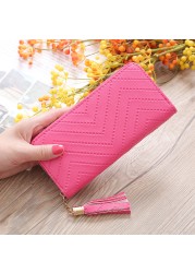 Women Long Wallets Clutch White High Quality Leather Tassel Ladies Zipper Bag Phone Coin Cash Receipt Card Holder