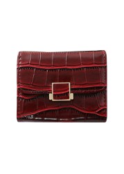 Leather women's wallet female short retro three-fold folding student version simple multi-card crocodile pattern coin purse