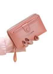 Brand Yellow Women Wallet Soft PU Leather Female Small Purse Hasp Card Holder Coin Short Wallets Slim Small Purse Zipper Keychain