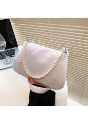 Women Nylon Underarm Shoulder Bags Solid Color Pearl Small Bags Clutch Fashion Simple Design Shoulder Bag Underarm Bags For Women