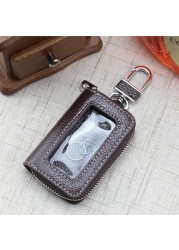 Leather Zipper Box Home Car Key Case Key Chain Women Home Organizer Transparent Window Key Bag Wallet