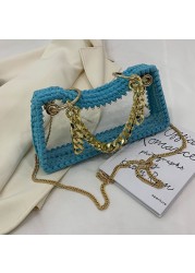 Women Hand Woven Bags Summer Clear Waterproof Chain Shoulder Crossbody Bag Female Trend Transparent Handbags Messenger Bag