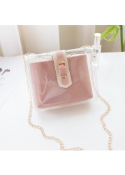 2022 Fashion Women Transparent Sweet Strawberry Pattern Clutches Shoulder Bag Chain Block Color Messenger Handbag Composite Tote