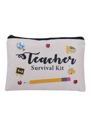 Women Teacher Flower Printed Cosmetic Bag Canvas Zipper Travel Toiletry Bag Swanky Bag Portable Make Up Bags Style for Travel