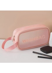 Portable Large Capacity Travel Portable Transparent Wash Bag PU Waterproof Matte Cosmetic Bag Skin Care Product Storage Bag