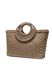 bohemian women summer beach woven straw handbag with round top handle travel vacation weave zipper large top basket bag