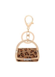 1pc Cute Leopard Grain Keychain Bag Small Pendant Aluminum Alloy Keychain With Bag Modeling Handbag Purse Ornaments Decoration