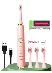 Newest Sonic Electric Toothbrush For Adult Kids Smart Timer Rechargeable Whitening Toothbrush IPX7 Waterproof 4 Brush Head