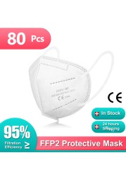 أقنعة الكبار FFP2 Mascarillas Negras KN95 قناع الوجه وافق FPP2 5 رقائق قناع أسود ffp2قناع ffp2reuse zable قناع ffp3 masque CE