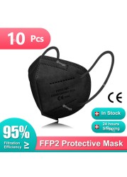 أقنعة الكبار FFP2 Mascarillas Negras KN95 قناع الوجه وافق FPP2 5 رقائق قناع أسود ffp2قناع ffp2reuse zable قناع ffp3 masque CE