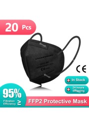 أقنعة الكبار FFP2 Mascarillas Negras KN95 قناع الوجه وافق FPP2 5 رقائق قناع أسود ffp2قناع ffp2reuse zable قناع ffp3 masque CE