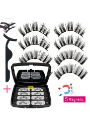 LIKOFO Magnetic Eyelashes with 5 Magnets Natural Handmade 3D/6D False Eyelashes Acrylic Box Long False Eyelashes Cosmetics for Gift