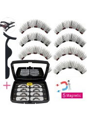 LIKOFO Magnetic Eyelashes with 5 Magnets Natural Handmade 3D/6D False Eyelashes Acrylic Box Long False Eyelashes Cosmetics for Gift