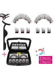 LIKOFO Magnetic Eyelashes with 5 Magnets Natural Handmade 3D/6D False Eyelashes Acrylic Box Long False Eyelashes Cosmetics for Gift