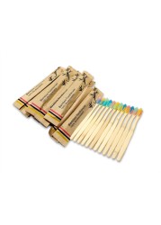 100pcs Eco-friendly Bamboo Reusable Toothbrush Portable Adult Wooden Soft Toothbrush Laser Custom Engraving Logo