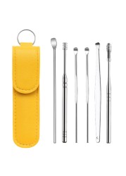 6pcs/set Stainless Steel Earwax Removal Tools Ear Wax Piercing Tool Kit Wax Spoon Care Set