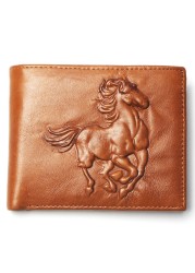 Genuine leather men's leather wallet, men's genuine leather wallet, delicate embossed horse design, foldable card holder