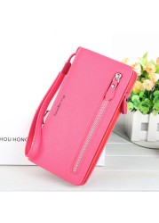 Women's Leather Wallet, Zipper Long Handbag, Casual, Solid Colors