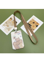 New Cute Cartoon Flocking Bear ID Credit Bank Card Holder Student Keychain Bus Card Case ID Badge Cover Women Men Pendants